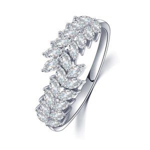 925 Silver Plated CZ Leaf Shaped Ring For Women, FB16FA1044